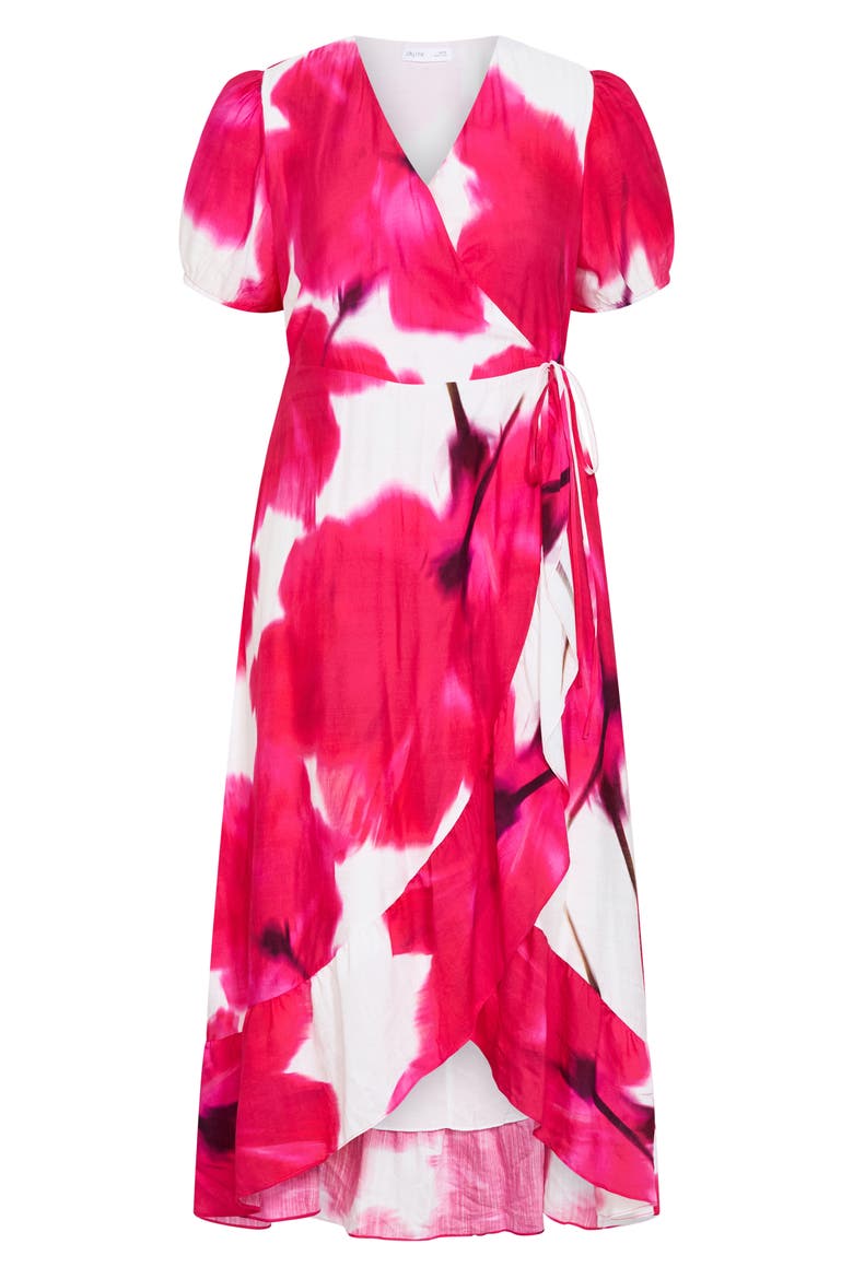Bea Floral Print Wrap Midi Dress, Alternate, color, RASPBERRY BLOOM