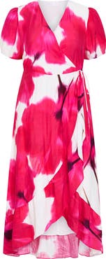 City Chic Bea Floral Print Wrap Midi Dress