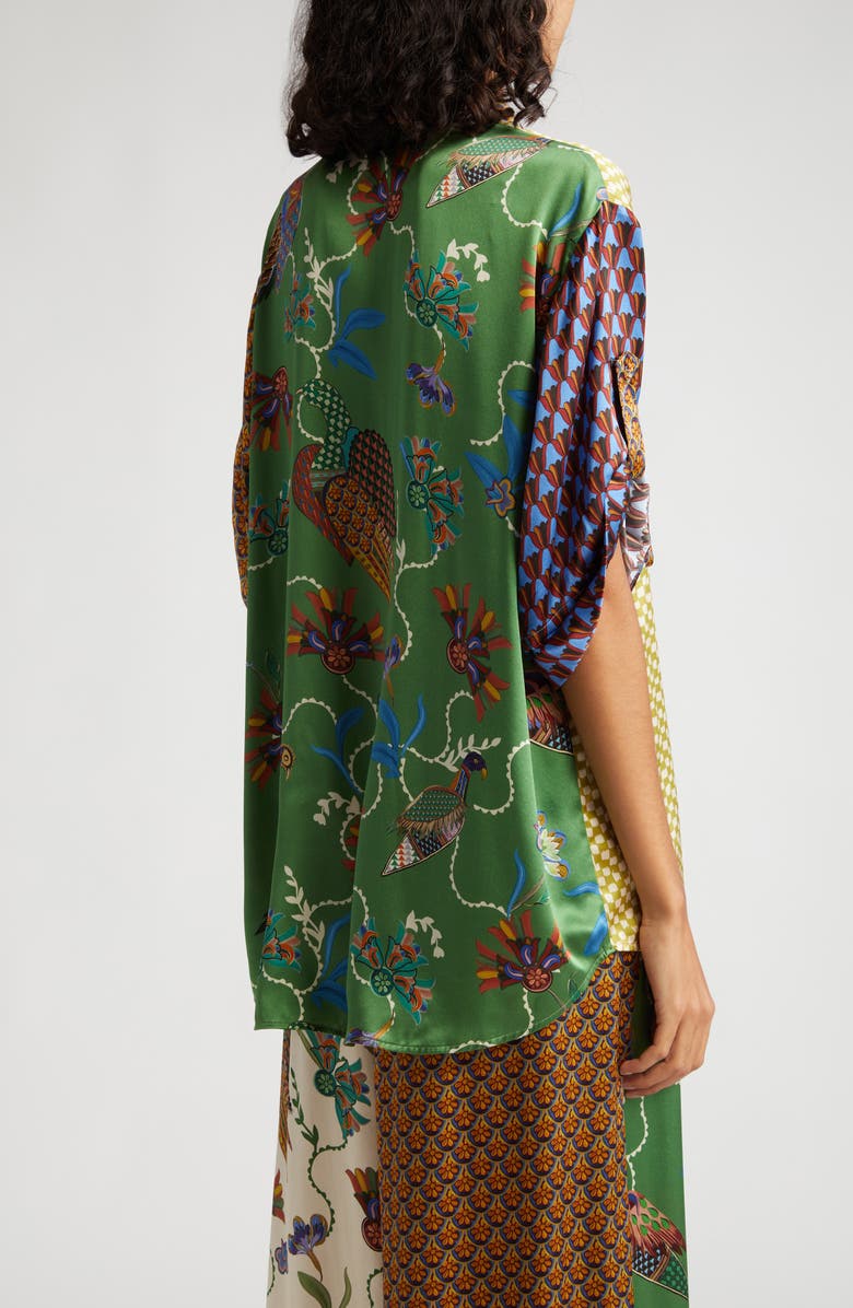 ALEMAIS Birdie Spliced Silk Button-Up Shirt, Alternate, color,