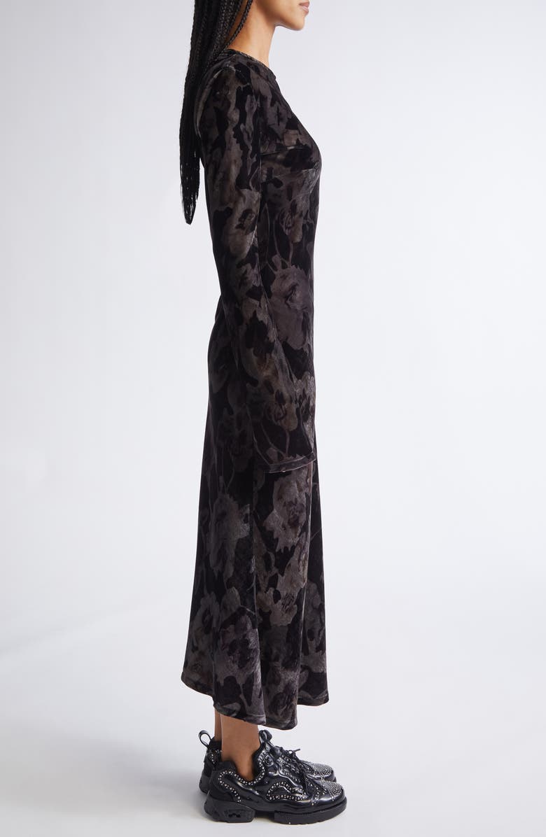 Collina Strada Yuri Leopard Floral Long Sleeve Crepe Dress, Alternate, color, Black Watercolor Roses