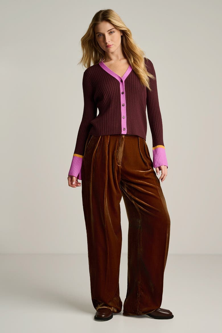 Cuff Keeper Cotton Cashmere Cardigan, Alternate, color, Rum Rasin