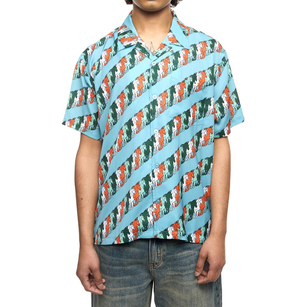 Round Two Mustang Stripe Camp Shirt In Blue