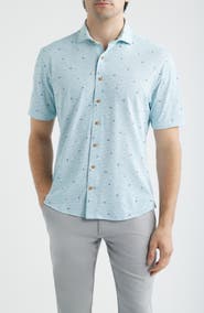 johnnie-O Rowing Hangin’ Out Surfer Print Knit Short Sleeve Button-Up Shirt