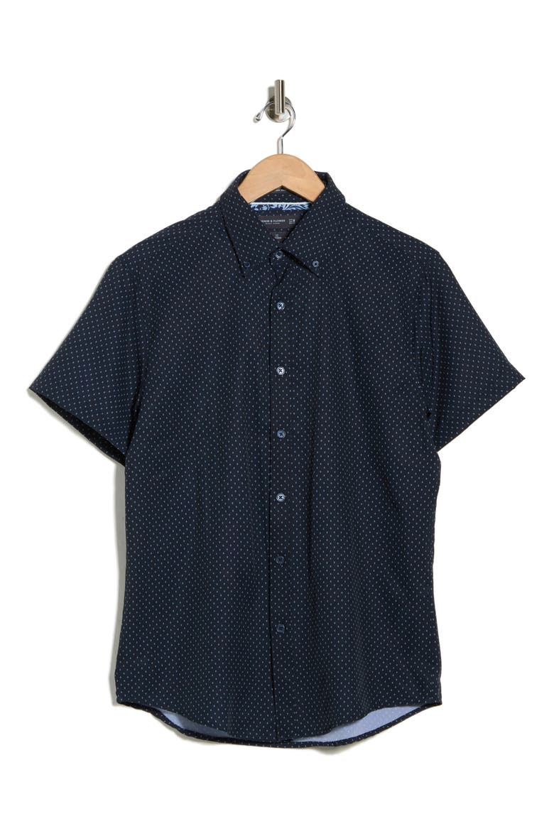 Geometric Short Sleeve Button-Down Shirt, Alternate, color, NAVY