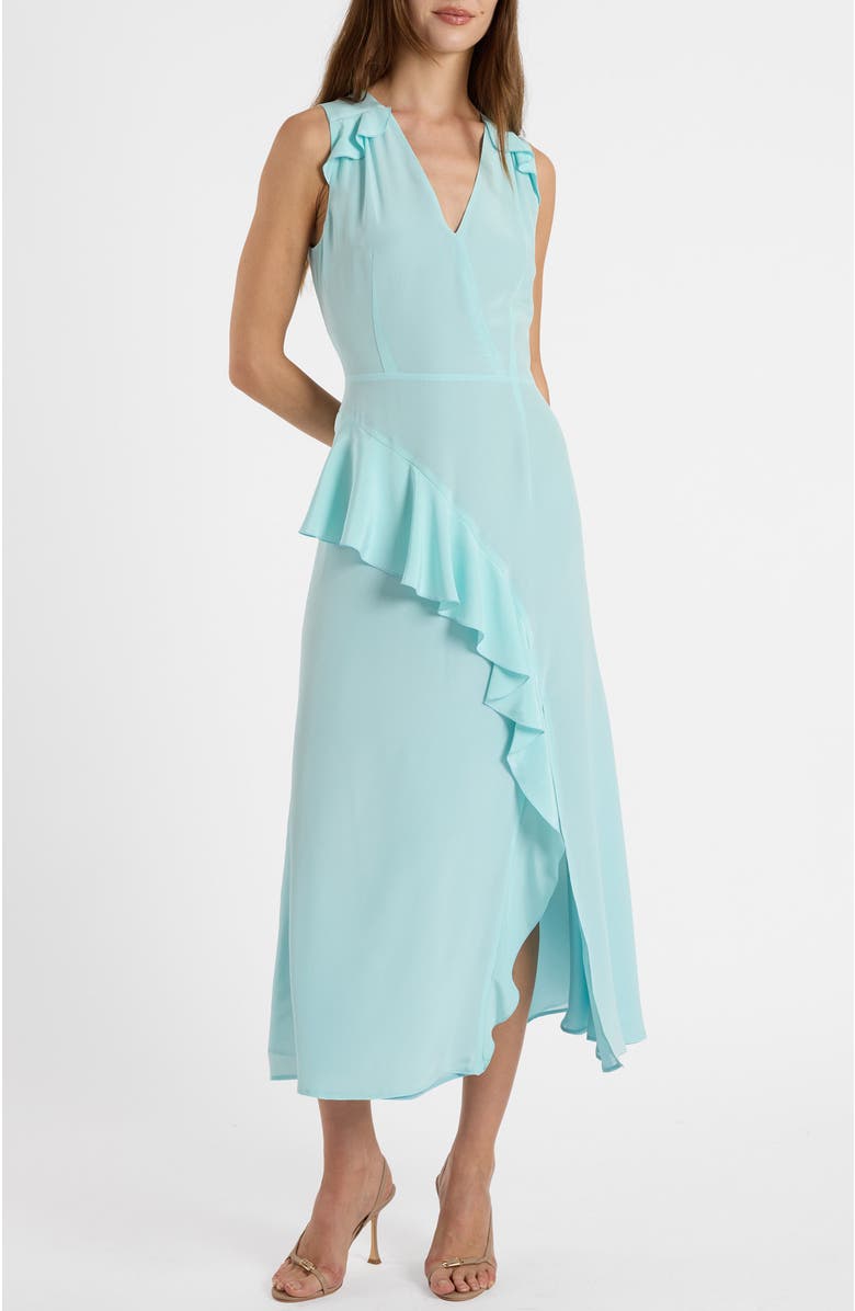 Santorelli Cona Silk Midi Dress with Ruffle Panel, Alternate, color, Sky Blue