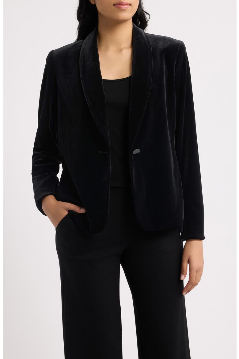 One-Button Shawl Collar Velvet Blazer, Main, color, ANNE BLACK