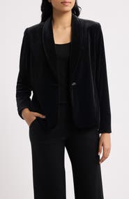 AK ANNE KLEIN One-Button Shawl Collar Velvet Blazer