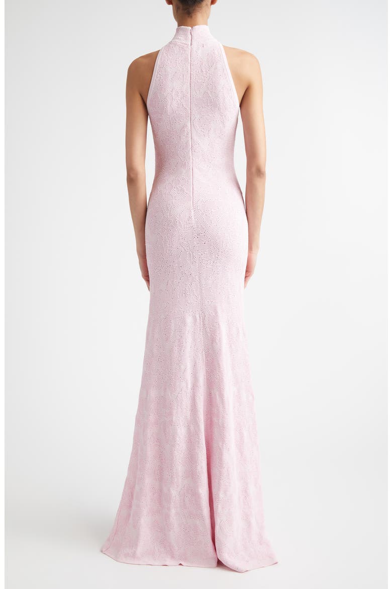 Floral Jacquard Turtleneck Trumpet Gown, Alternate, color, PEONY / LIGHT PINK MULTI