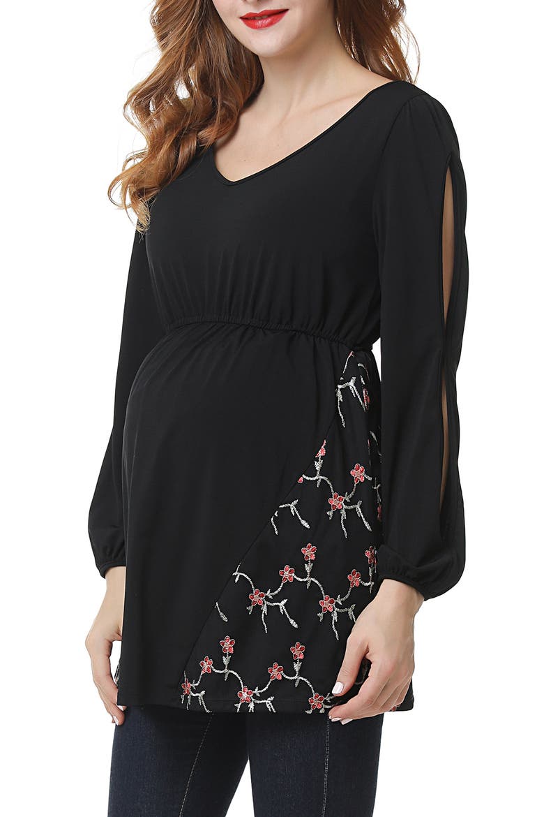 Kacey Embroidered Maternity Top, Alternate, color, BLACK