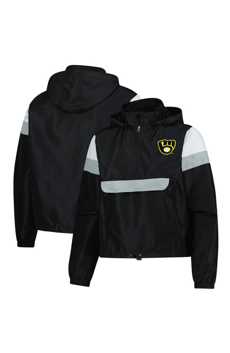 PROFILE Women's Profile  Black Milwaukee Brewers Quarter-Zip Anorak Hooded Jacket, Main, color, Black