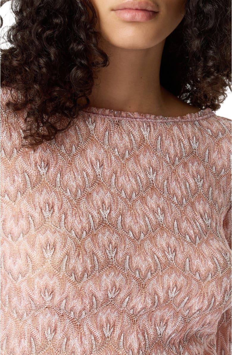 Missoni Long-sleeved Mini Cover-up Dress In Lamé Viscose With Foliage Motif, Alternate, color, Multicoloured