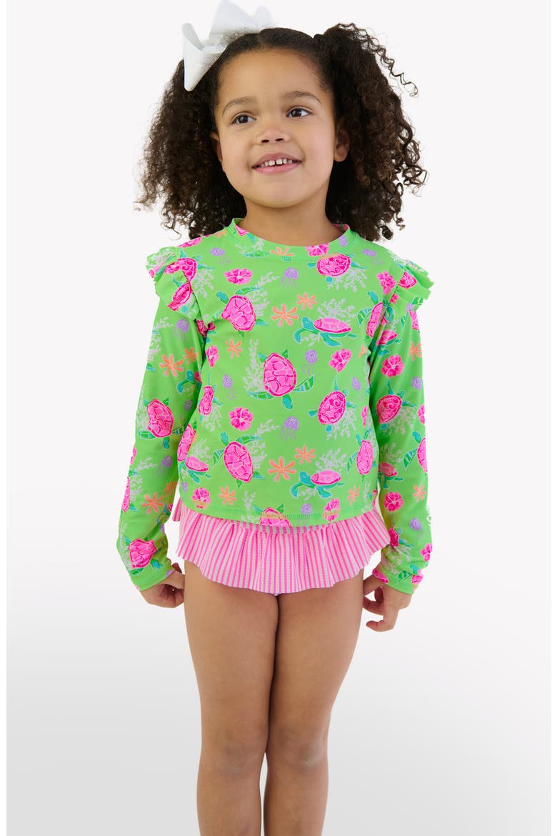 Kids' Long Sleeve Ruffle Hem Two-Piece Rashguard Swimsuit, Alternate, color, GREEN