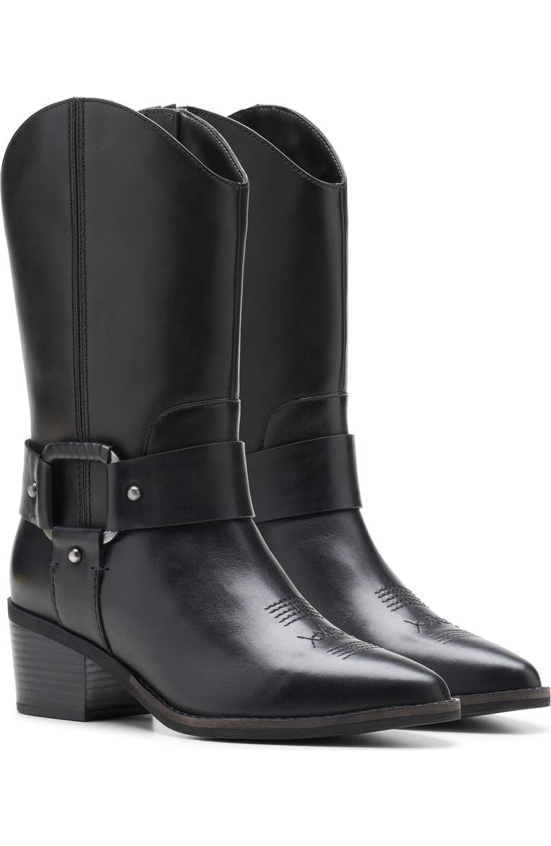Clarks<sup>®</sup> Morzine Rise Harness Western Boot, Alternate, color, Black Leather