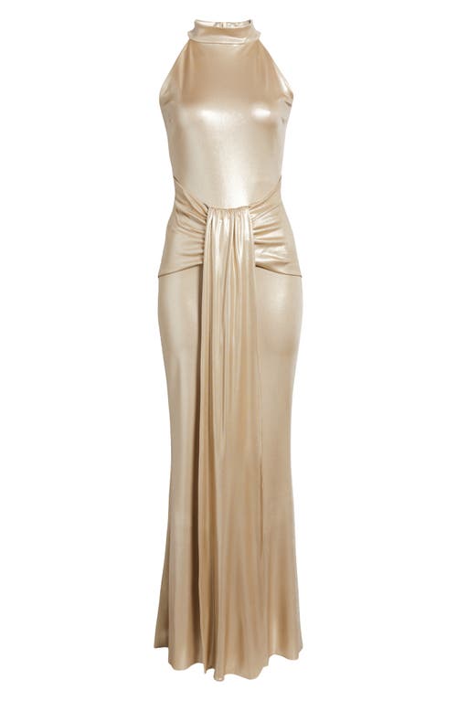 Chiara Boni La Petite Robe Loowin Splendid Metallic Mermaid Gown In Gold
