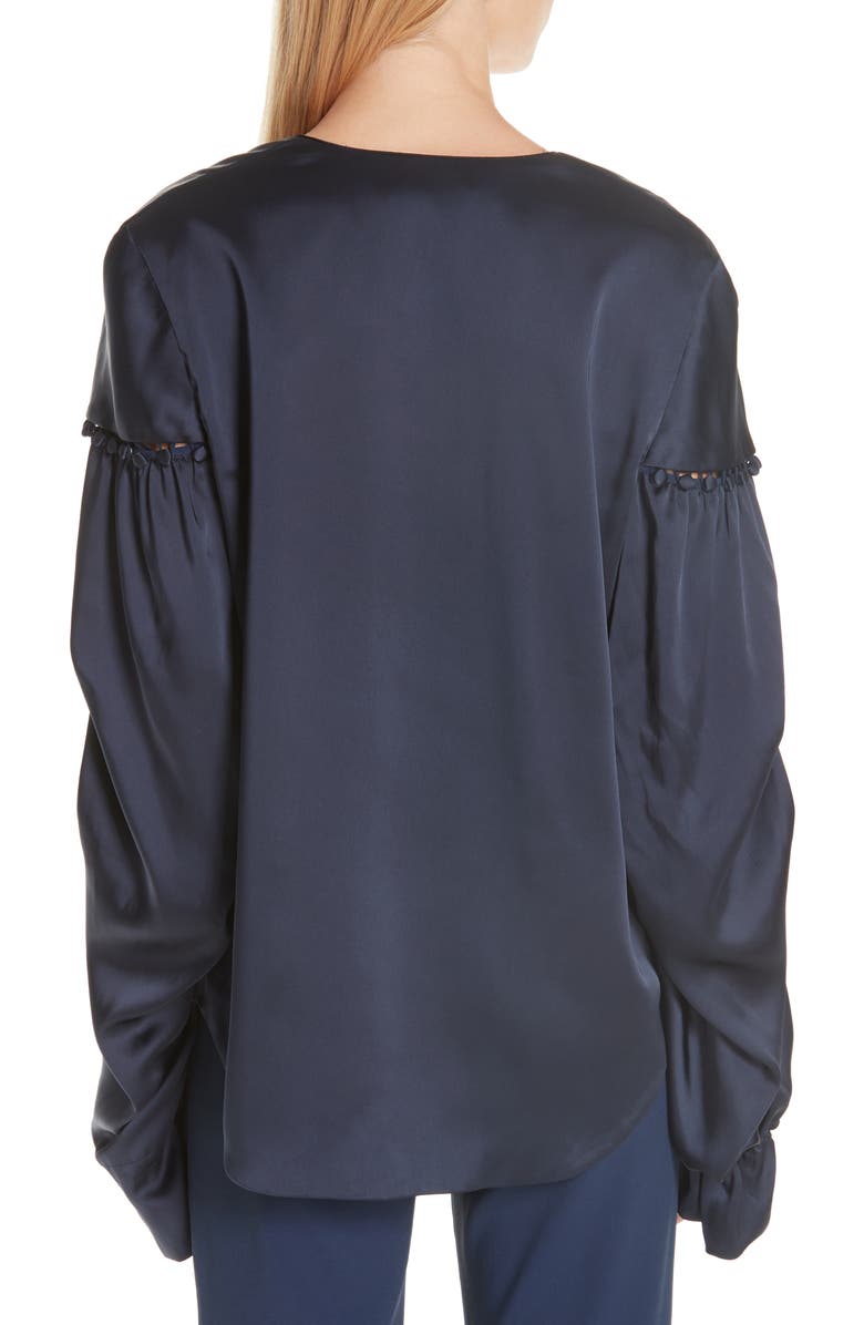 Simkhai Jonathan Simkhai Gathered Sleeve Satin Blouse, Alternate, color,