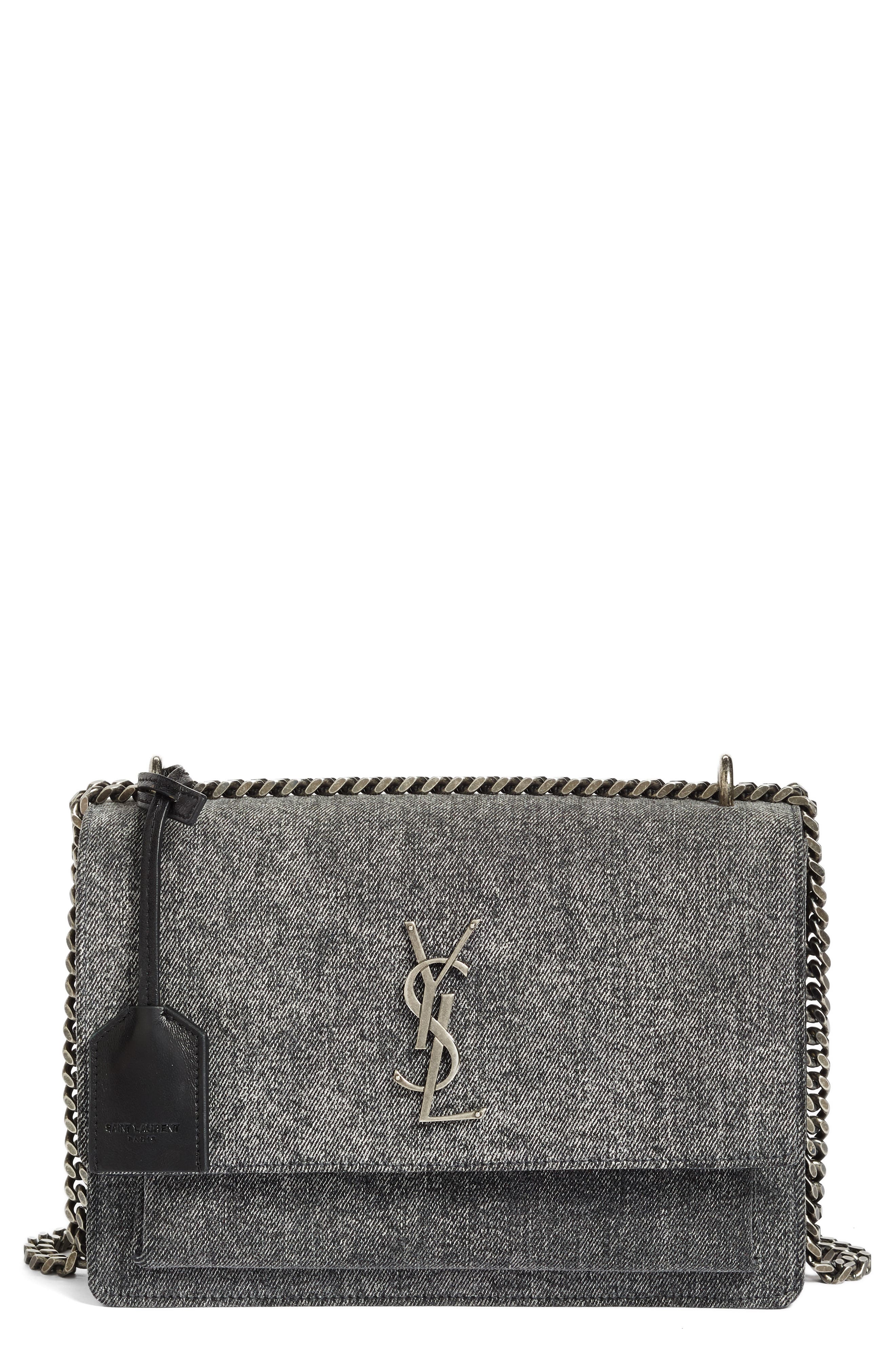 Saint Laurent Medium Sunset Denim Shoulder Bag, Main, color, 