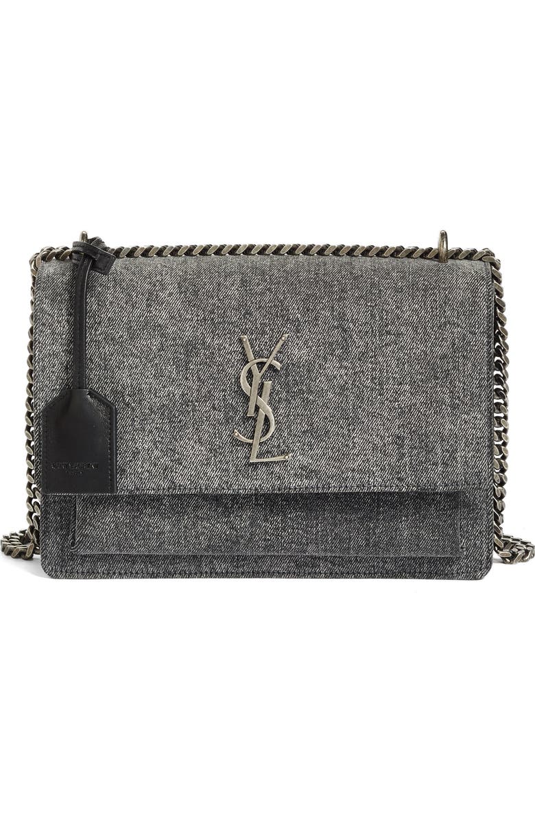 Saint Laurent Medium Sunset Denim Shoulder Bag, Main, color,