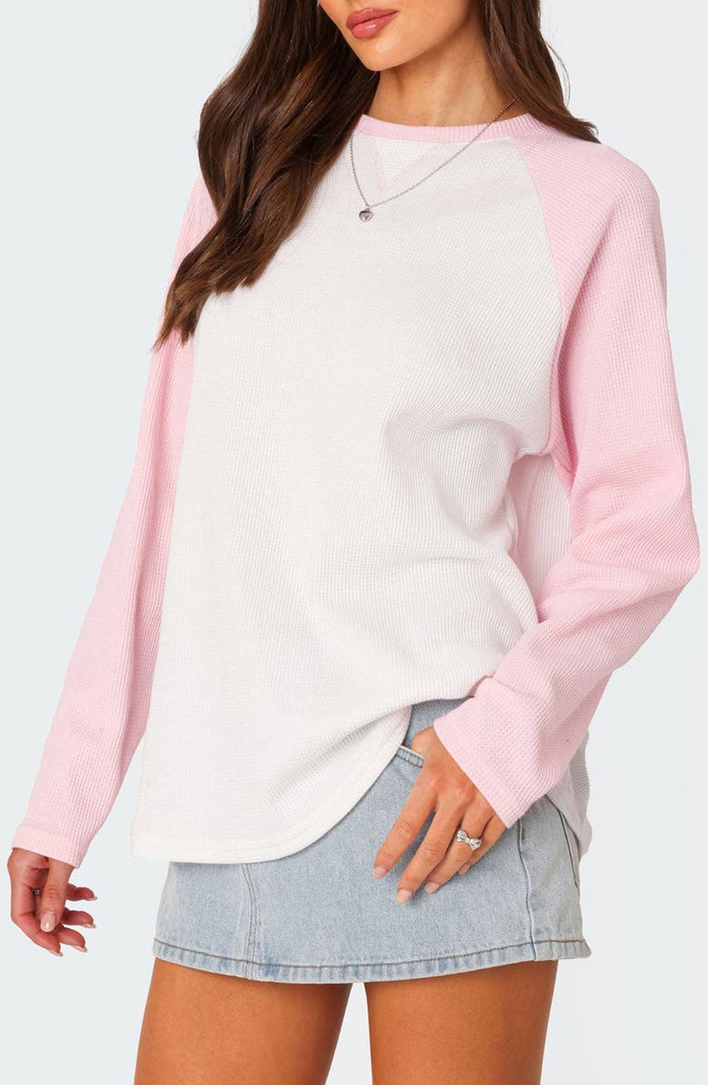 EDIKTED Me Time Oversize Waffle Knit Top, Alternate, color, Light-Pink