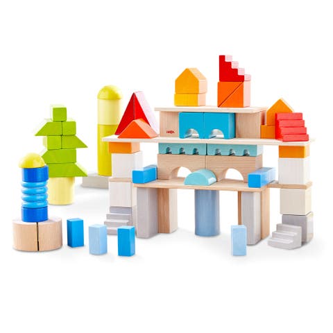 Colored Wooden Building Blocks - Set of 85 Piece Set of Wooden Toys, Stacking Toys for Toddlers 1-3 Ideal Open Ended STEM Play (Made in Germany)