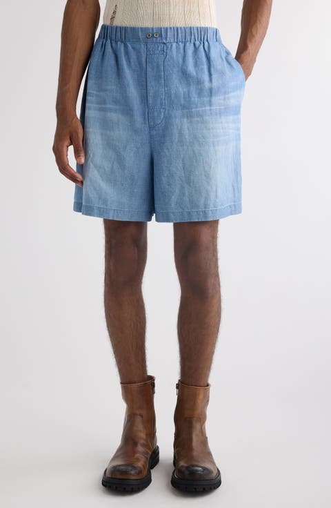 Oversize Cotton & Linen Chambray Shorts