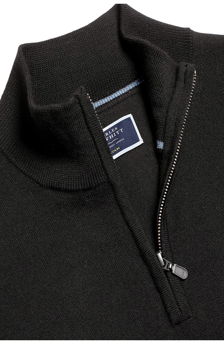 Charles Tyrwhitt Pure Merino Zip Neck Sweater, Alternate, color, Black