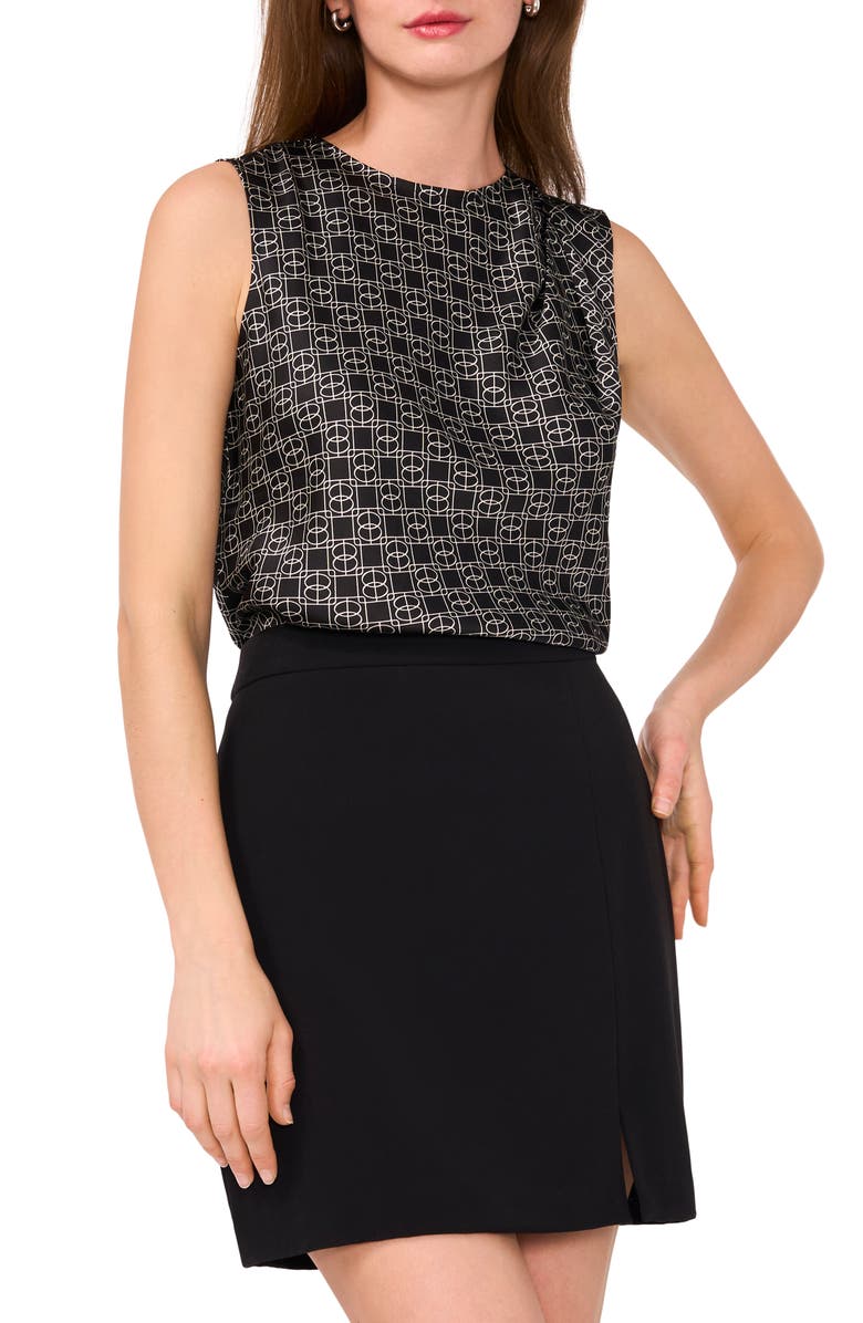 Halogen<sup>®</sup> Single Pleat Sleeveless Satin Shell, Main, color, Rich Black Geo