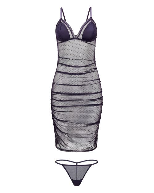 Adore Me Marietta Bodycon Slip & G-string Set Lingerie In Purple