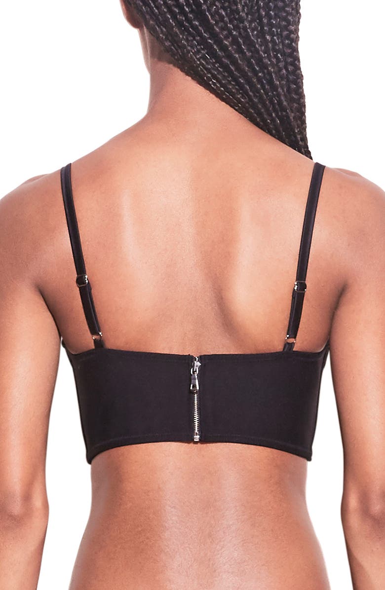 Fleur Du Mal Lily Embroidered Underwire Plunge Longline Demi Bra, Alternate, color, Black