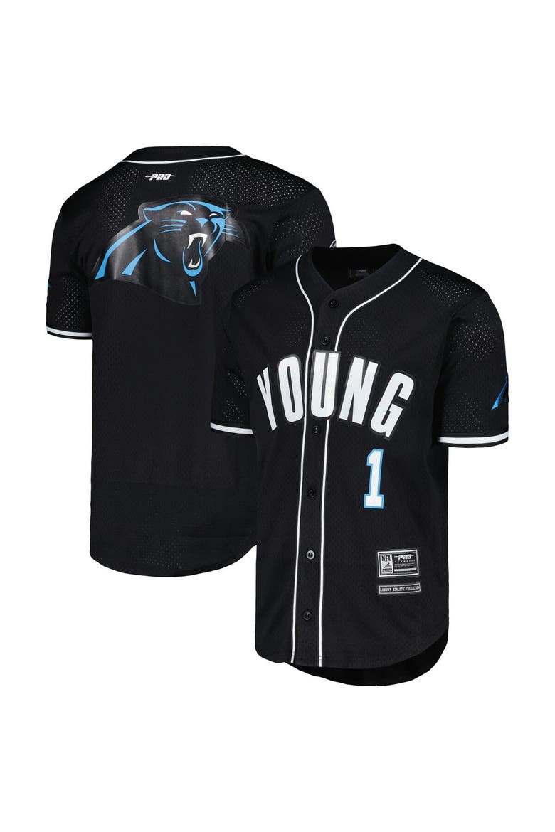 Men's Pro Standard Bryce Young Black Carolina Panthers Mesh Baseball Button-Up T-Shirt, Main, color, Black
