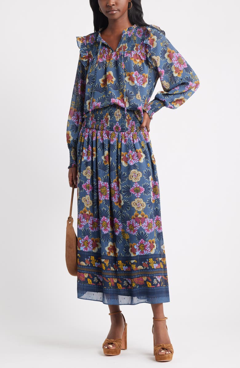 Treasure & Bond Smocked Wiast Maxi Skirt, Alternate, color, Green Gables Blooming Border