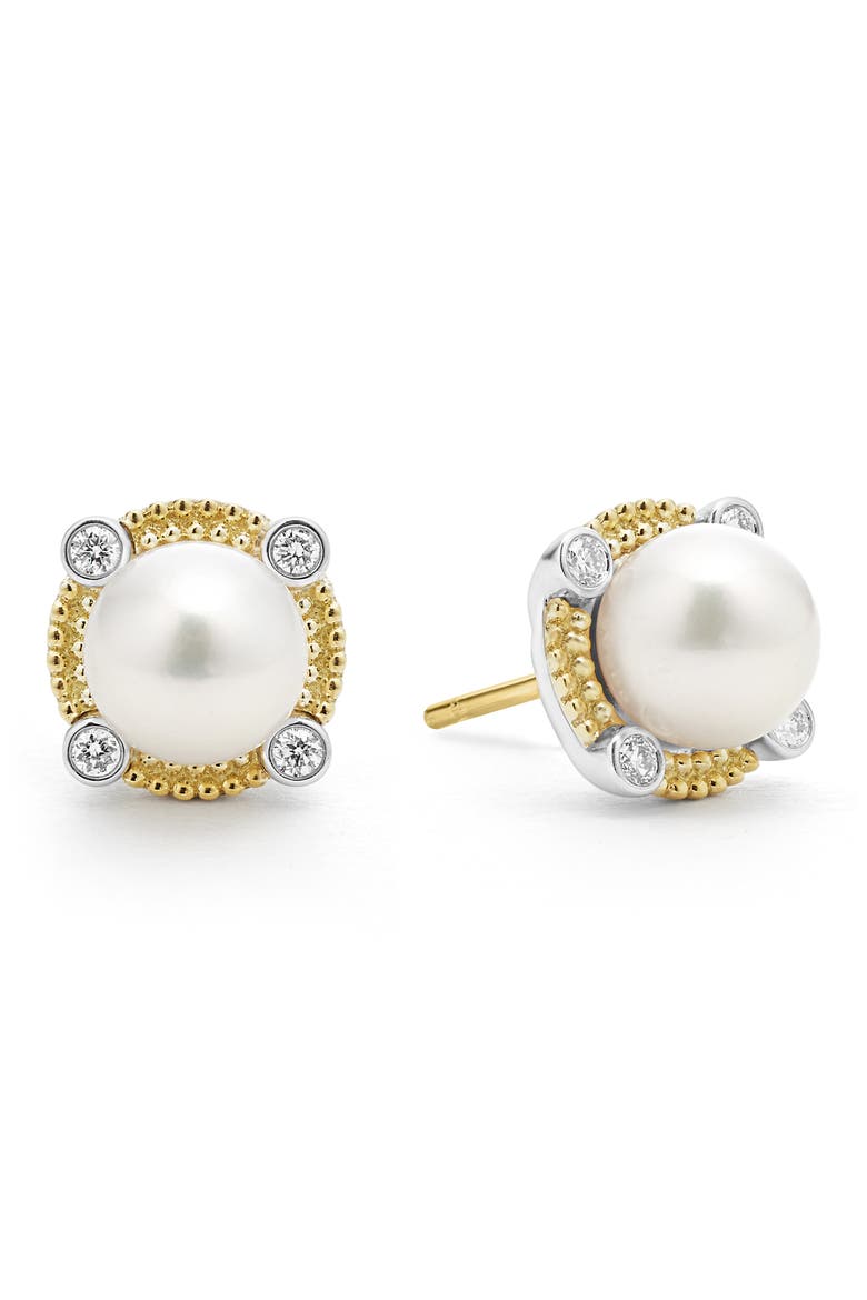 Luna Pearl & Diamond Stud Earrings, Main, color, SILVER