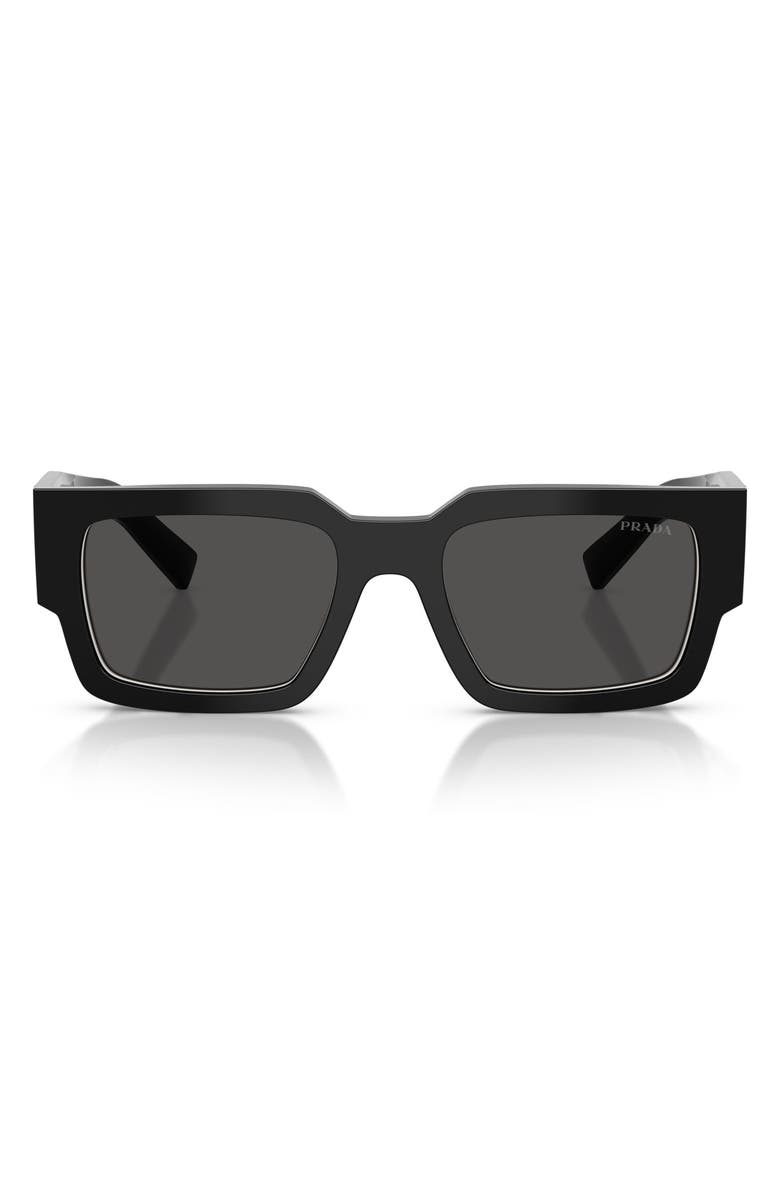 Prada 54mm Rectangular Sunglasses, Main, color, Black/ Talc / Dark Grey