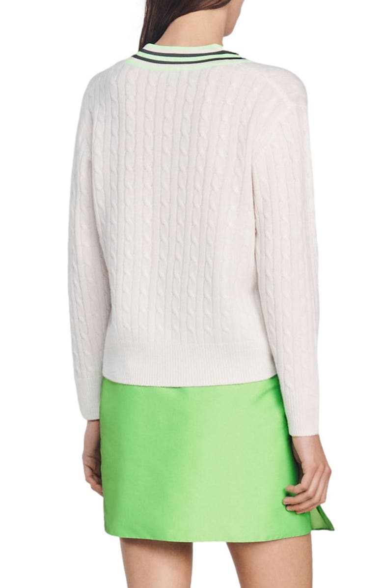 SANDRO Aubin Cable V-Neck Sweater, Alternate, color, Ecru