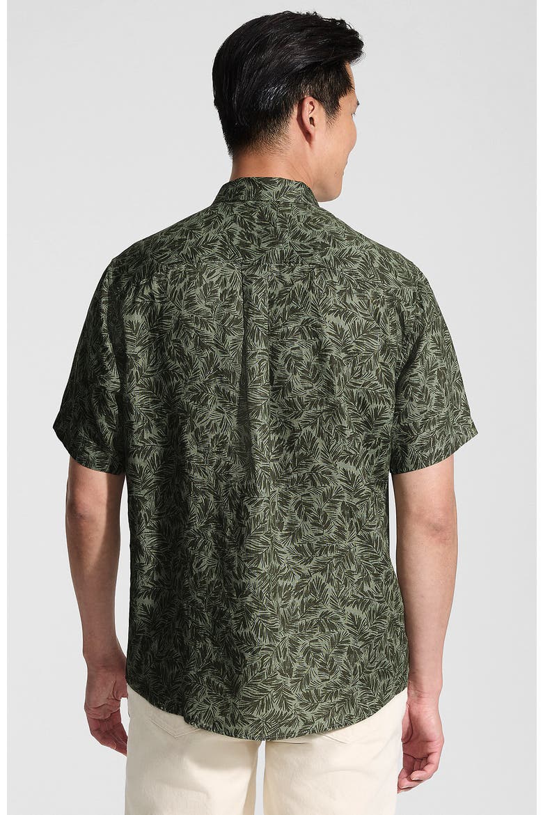 Traditional Fit Short Sleeve Linen Shirt, Alternate, color, Forest Moss Palms