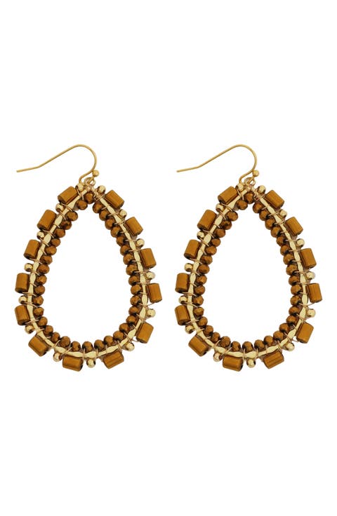 Brown Crystal Beaded Teardrop Earrings