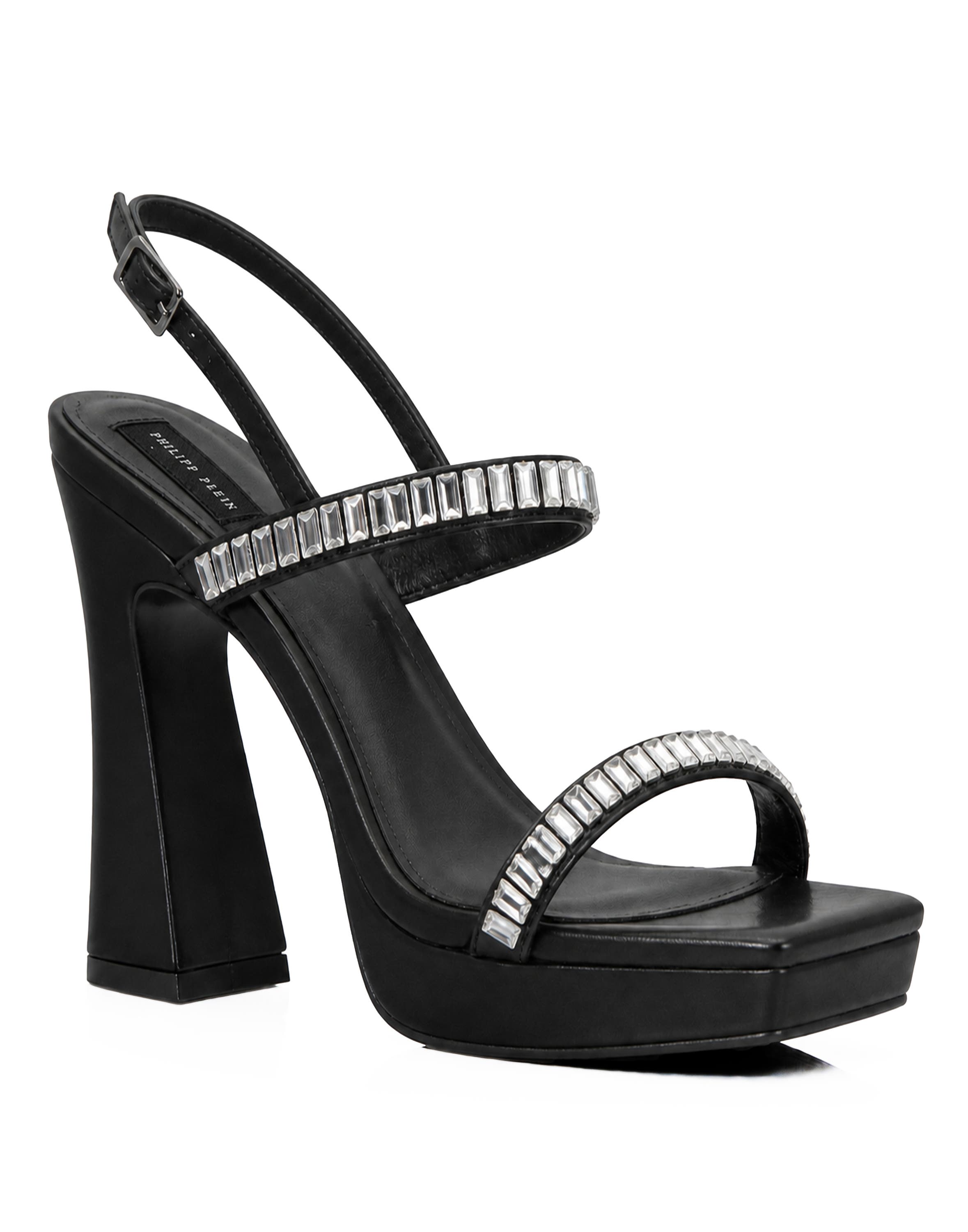 Nappa High Heels Sandals Crystal Castons Women, Main, color, black