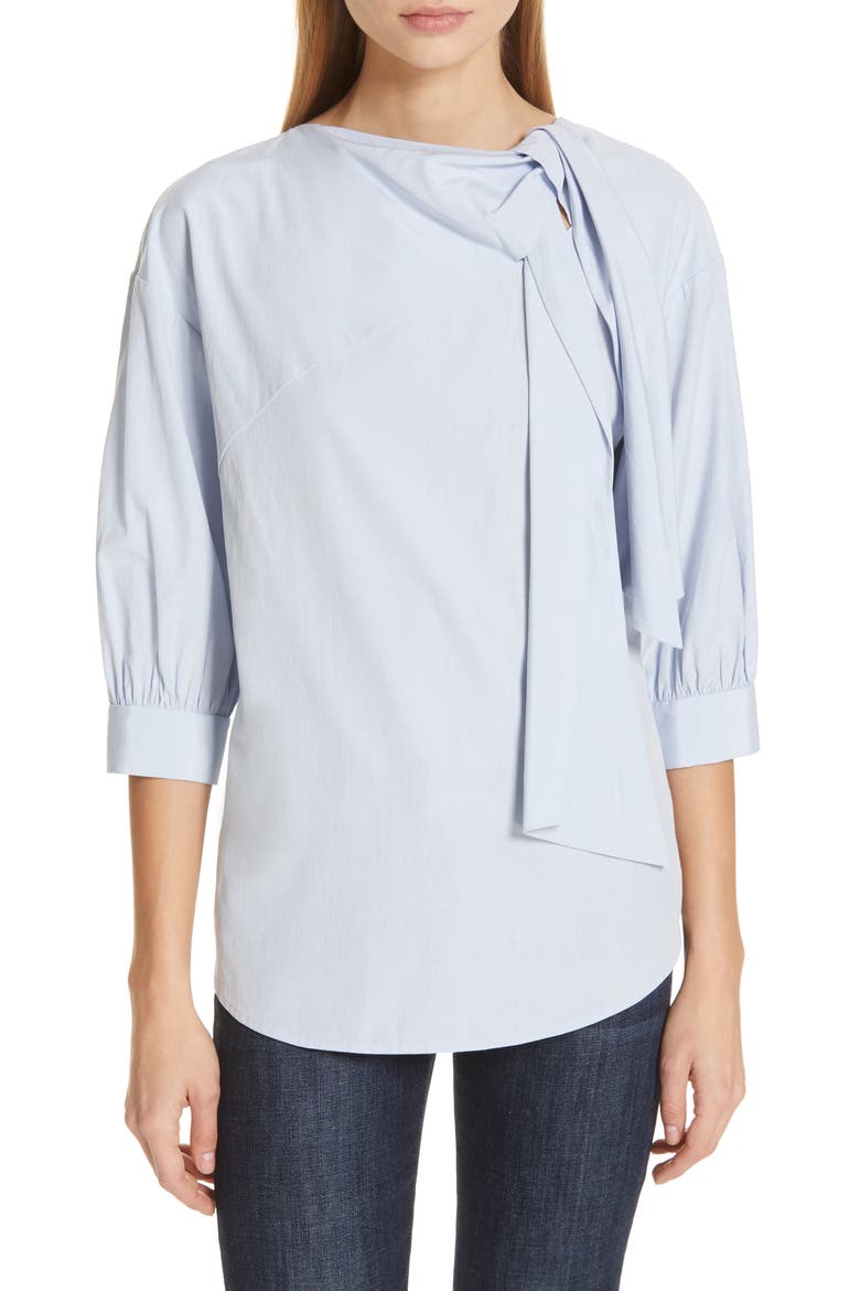 Tie Neck Blouse, Main, color, BLUE ICELANDIC