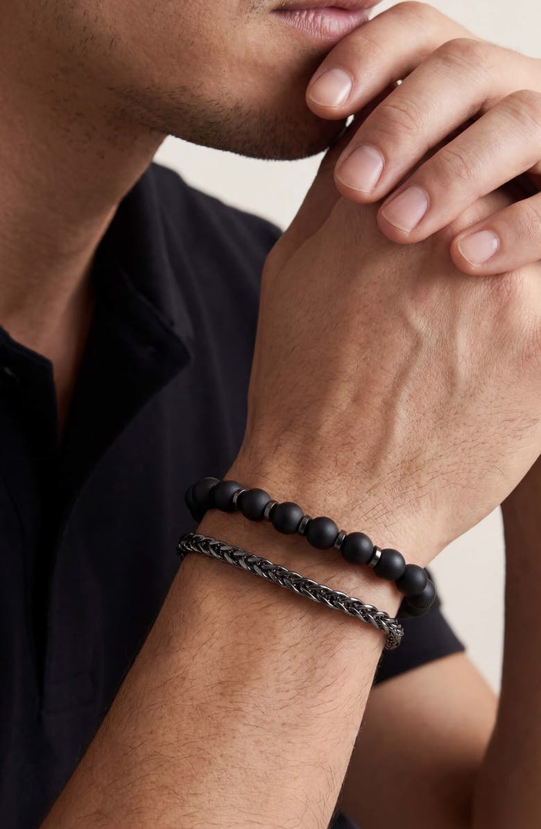 Mr. Ettika Matte Black Bead & Chain Bracelet Set, Alternate, color, Onyx