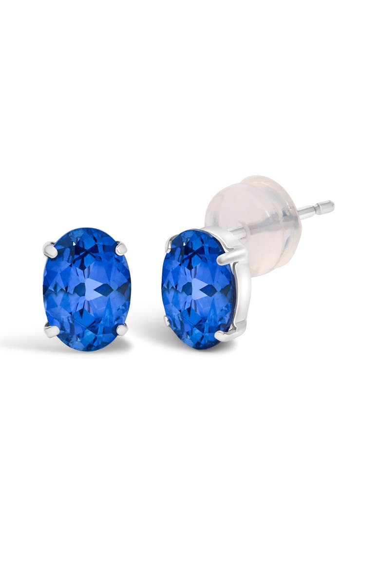 Platinum 5X7 MM Lab Created Blue Sapphire Oval Solitaire Stud Earrings, Alternate, color, Platinum