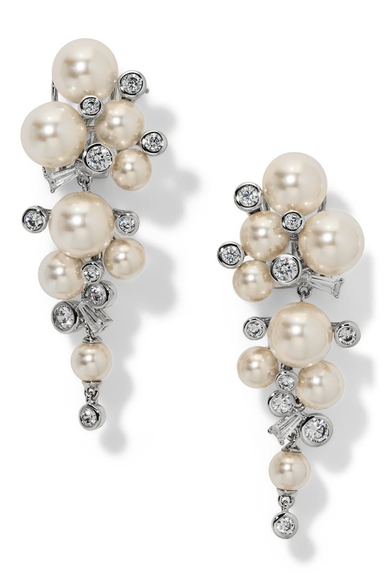 Undersea Imitation Pearl & Cubic Zirconia Cascade Drop Earrings, Main, color, RHODIUM