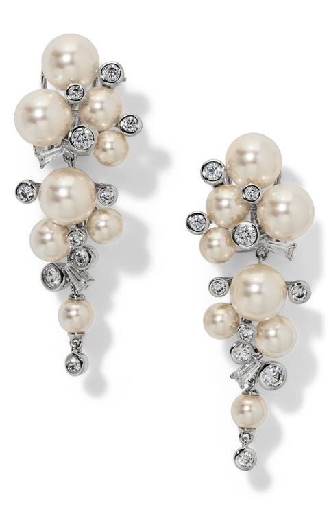 Undersea Imitation Pearl & Cubic Zirconia Cascade Drop Earrings