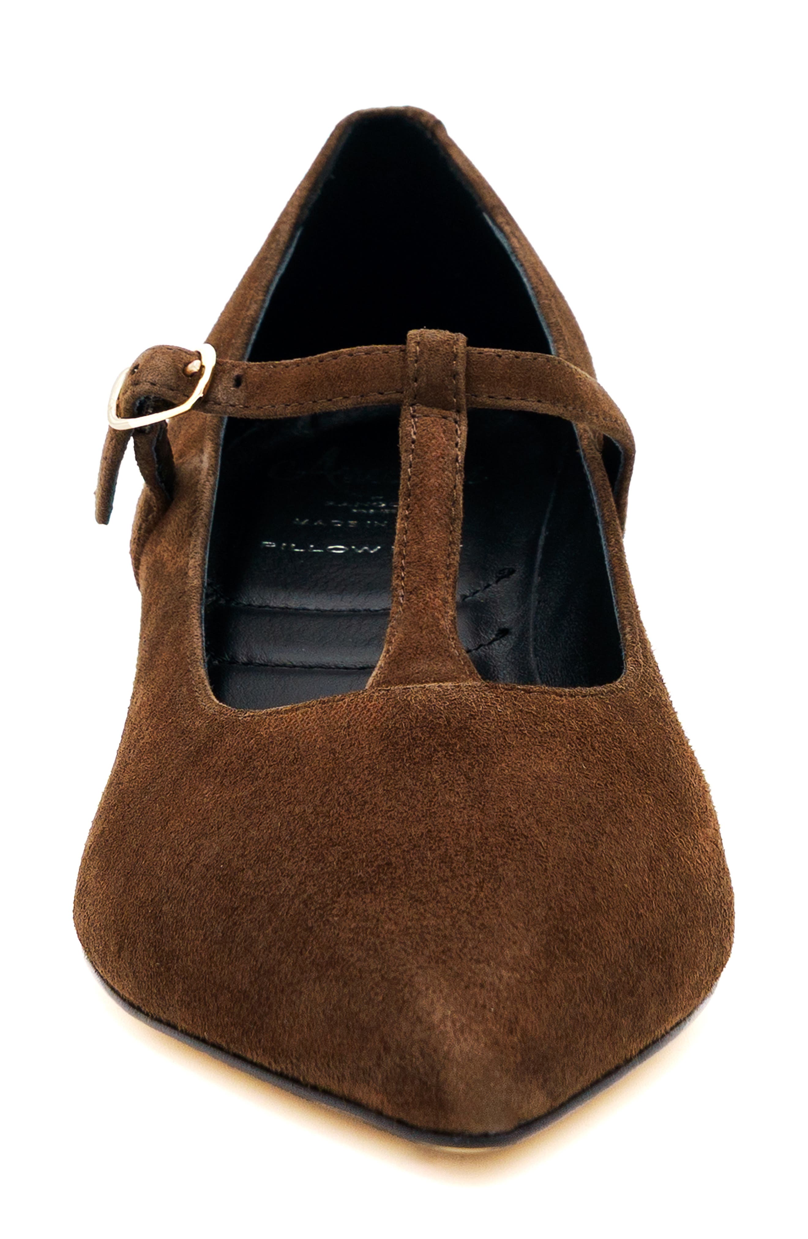 Acciaio Leather T-Strap Pump, Alternate, color, DARK BROWN
