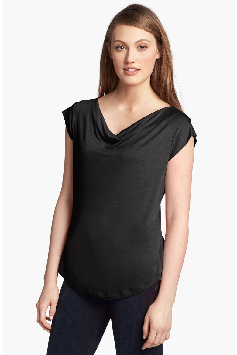 Drape Neck Print Top, Main, color, BLACK