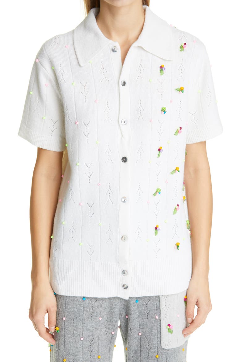 Rosie Oversize Short Sleeve Lambswool Cardigan, Main, color, ICE WHITE