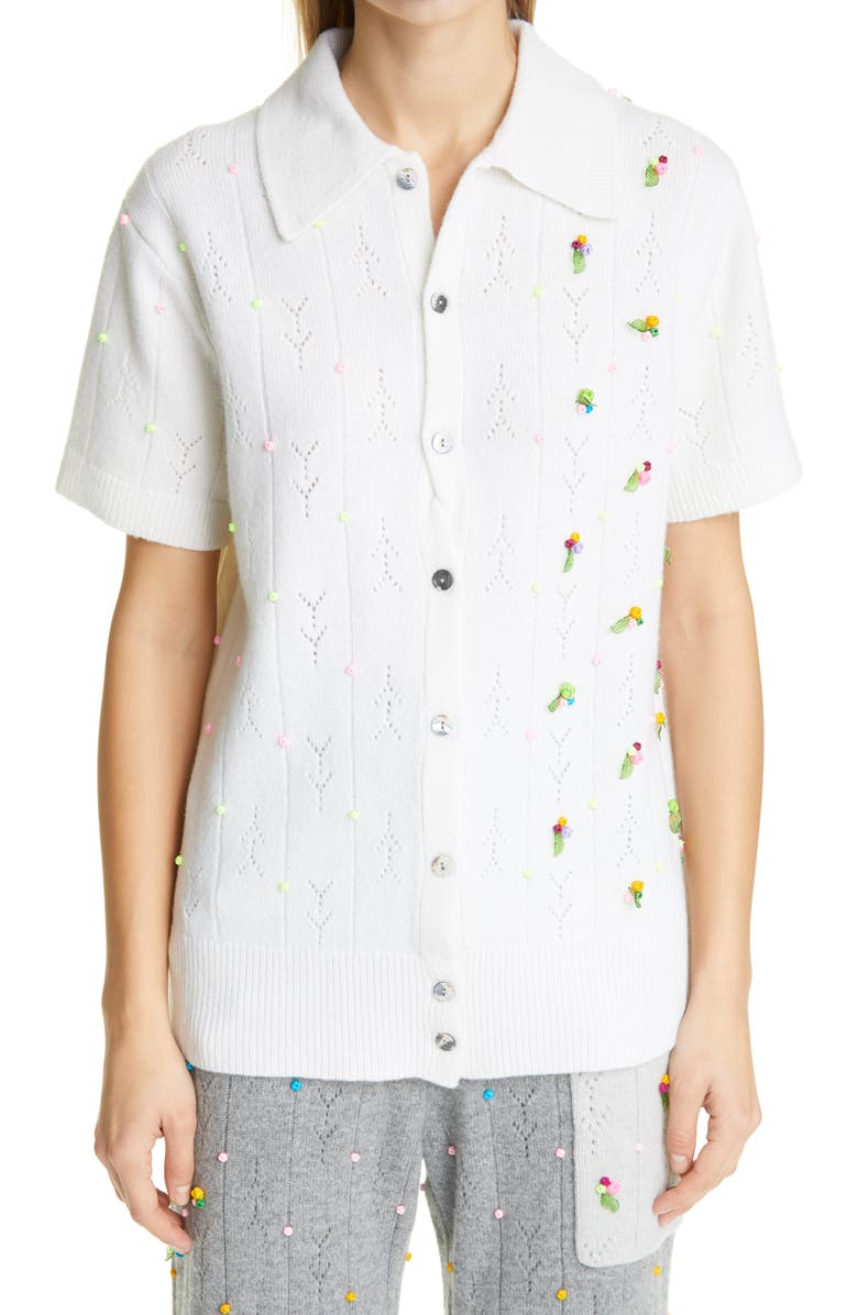 YanYan Rosie Oversize Short Sleeve Lambswool Cardigan, Main, color,