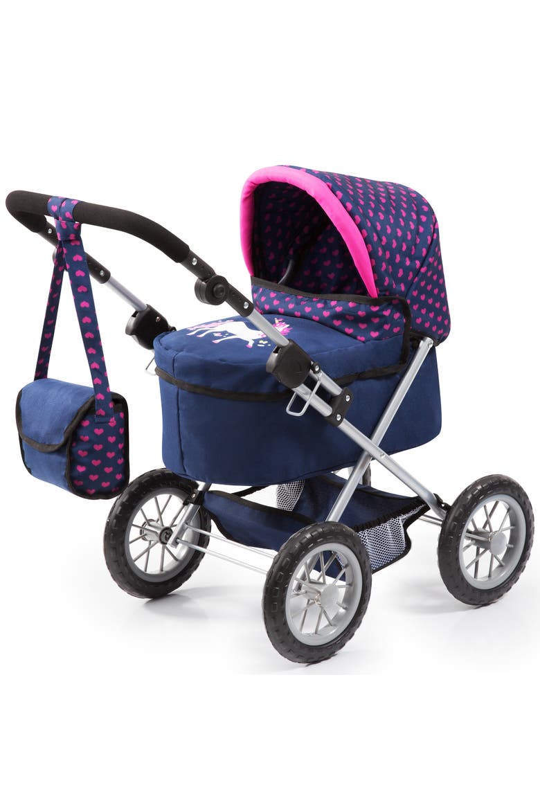 Trendy Pram Blue, Pink, Hearts Fits Dolls Up To 18 Inches, Main, color, Blue