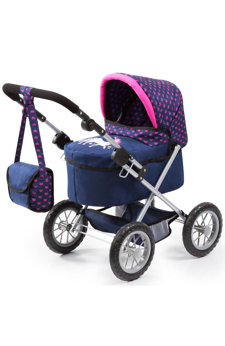 Bayer Design Trendy Pram Blue, Pink, Hearts Fits Dolls Up To 18 Inches, Main, color, Blue