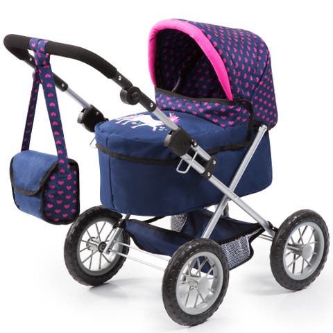 Trendy Pram Blue, Pink, Hearts Fits Dolls Up To 18 Inches