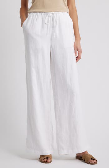 Caslon ® Easy Wide Leg Linen Pants In White