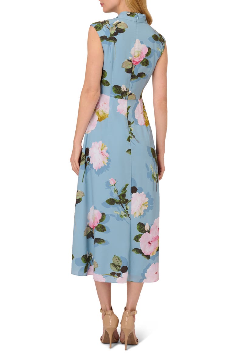 Adrianna Papell Floral Tie Neck Crêpe de Chine Dress, Alternate, color, 